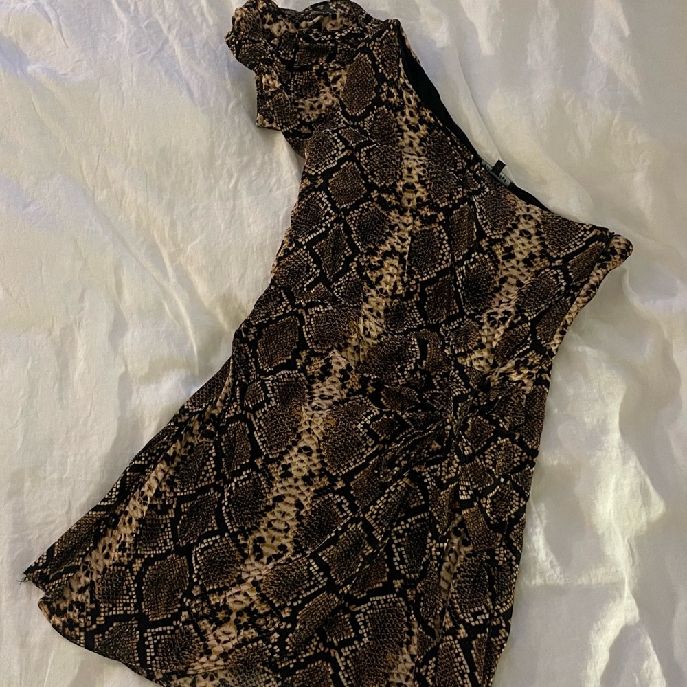 Olivaceous Black and Tan Snake Print Dress